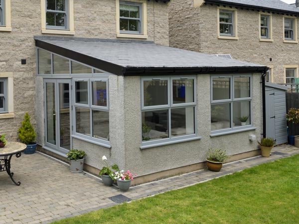 Tiled Roof Lean-To Conservatory with Grey Frames
